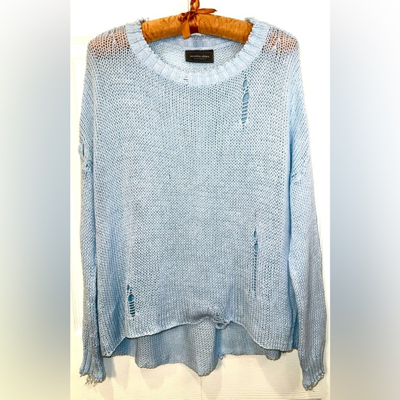 Wooden Ships Oliver Crew Distressed Sweater XS/S Slouchy Lightweight Knit EUC - Picture 2 of 10